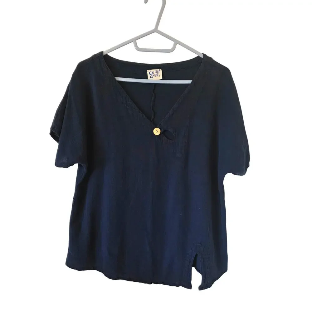 Oh My Gauze Mike Cotton Gauze Blouse Navy Blue  Small/Medium